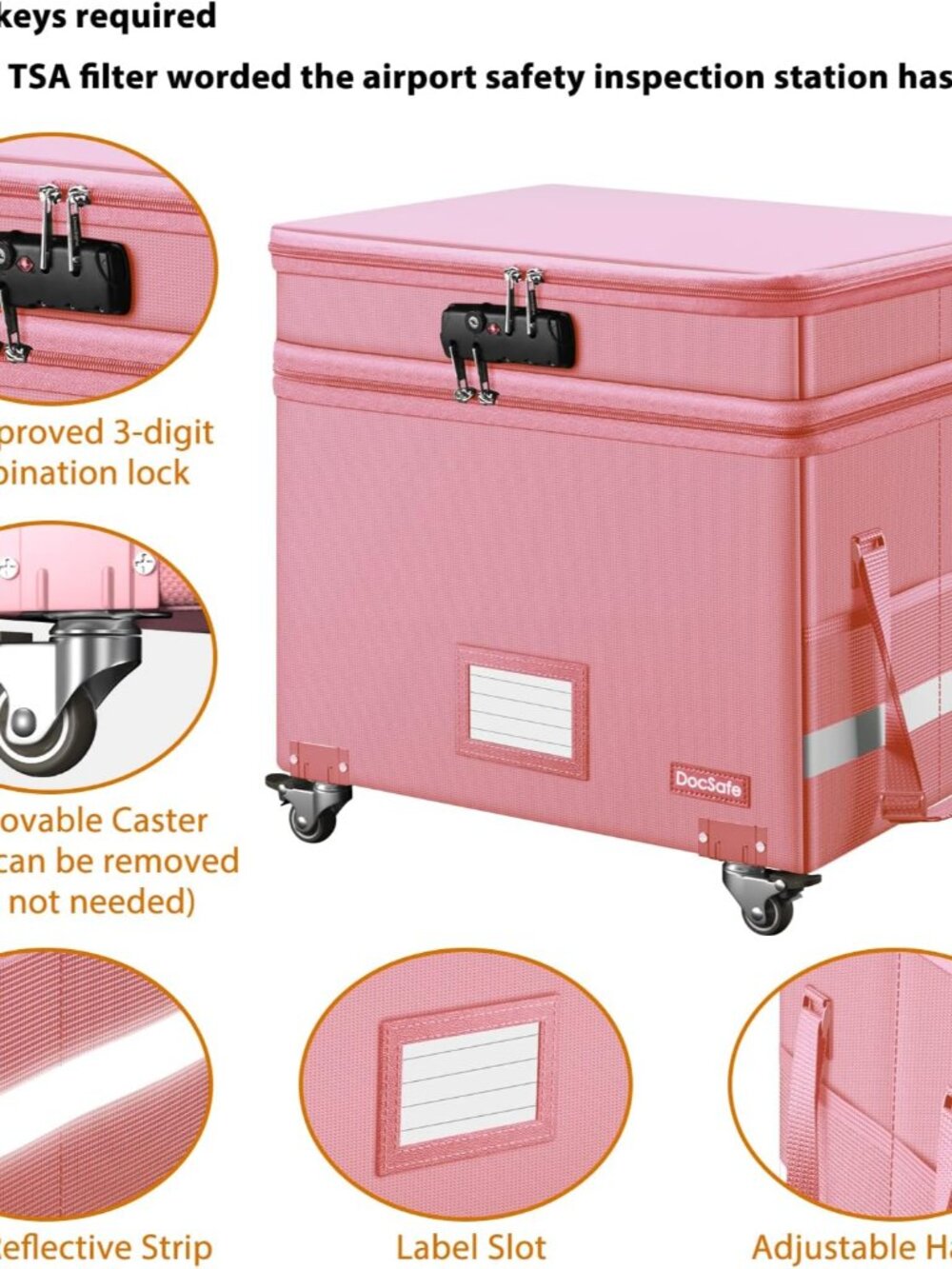 File Box with Lock,2-Layer Fireproof Document Box with Wheels,Collapsible Rollin - Picture 6 of 9
